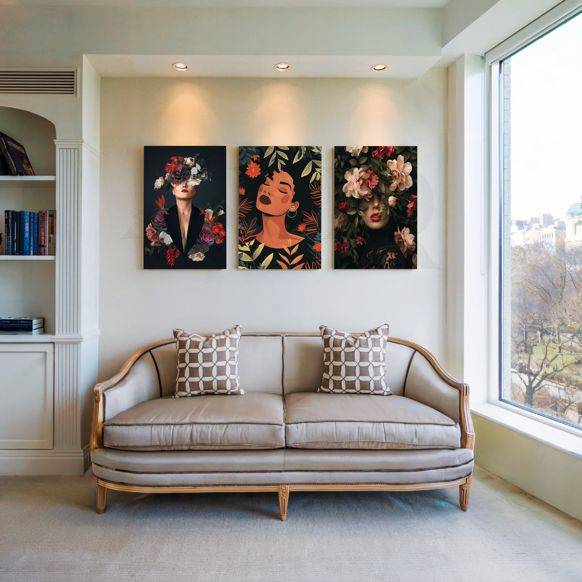 Midnight Floral Muses Gallery Wall – Set of 3 Artworks – Asha Art Studio