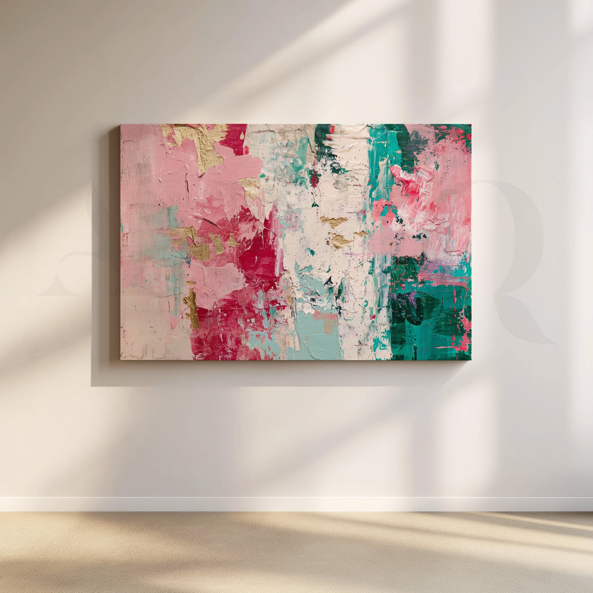 Pink and Teal Abstract Canvas Artwork – Asha Art Studio