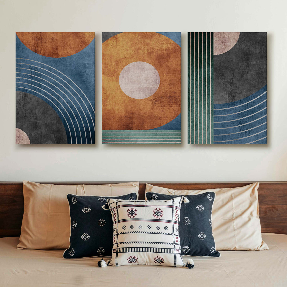 Retro Geometric Abstract Gallery Wall Set of 3 - 18 x 24 Inches – Asha Art Studio