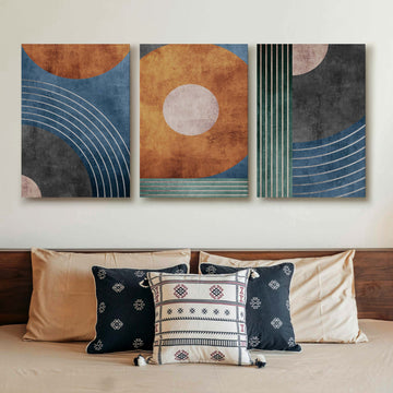Retro Geometric Abstract Gallery Wall Set of 3 - 18 x 24 Inches – Asha Art Studio