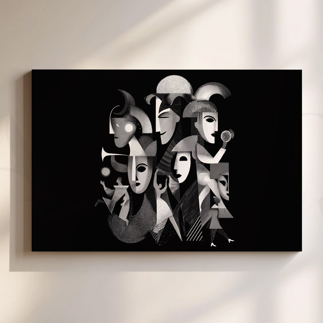 Cubist Noir Ensemble Canvas Artwork (Ready to Ship) – Asha Art Studio