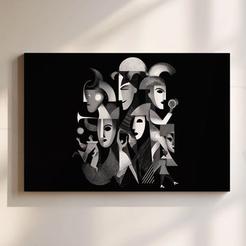 Cubist Noir Ensemble Canvas Artwork (Ready to Ship) – Asha Art Studio