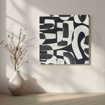 Black and White Abstract Canvas Wall Artwork (Ready to Ship) – Asha Art Studio
