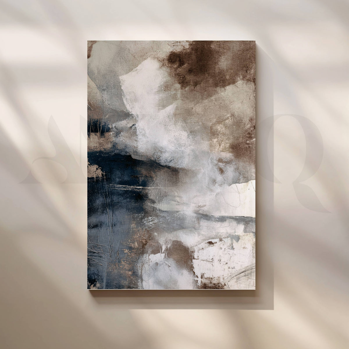 Navy, Grey and Brown Abstract Canvas Artwork – Asha Art Studio
