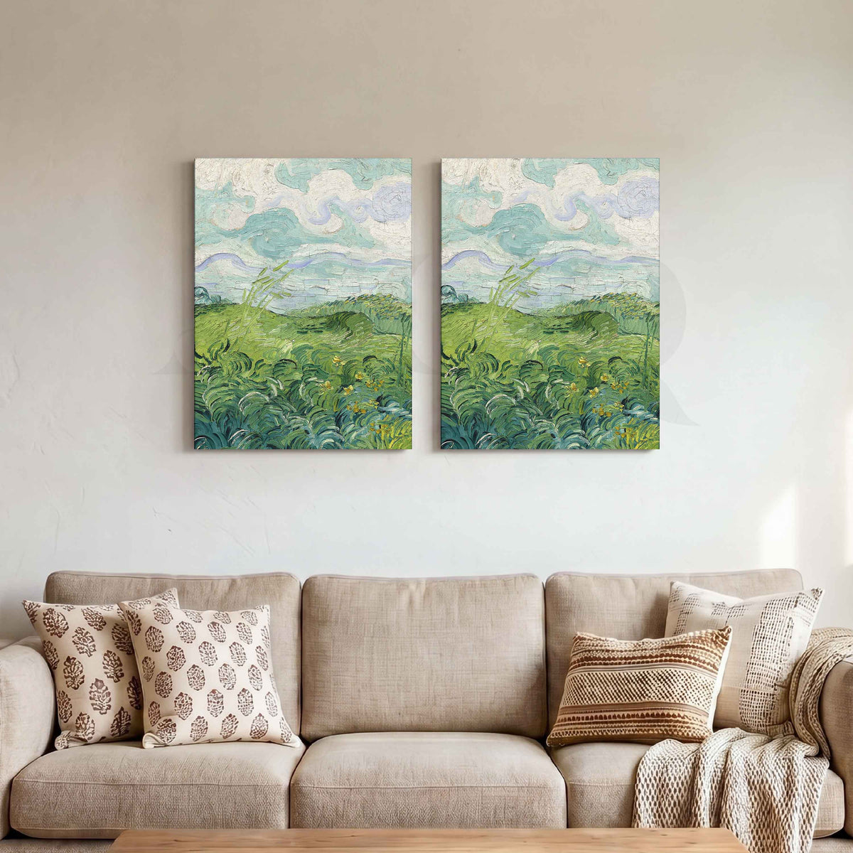 Pastoral Green Landscape Gallery Wall Artwork Set of 2 – Asha Art Studio