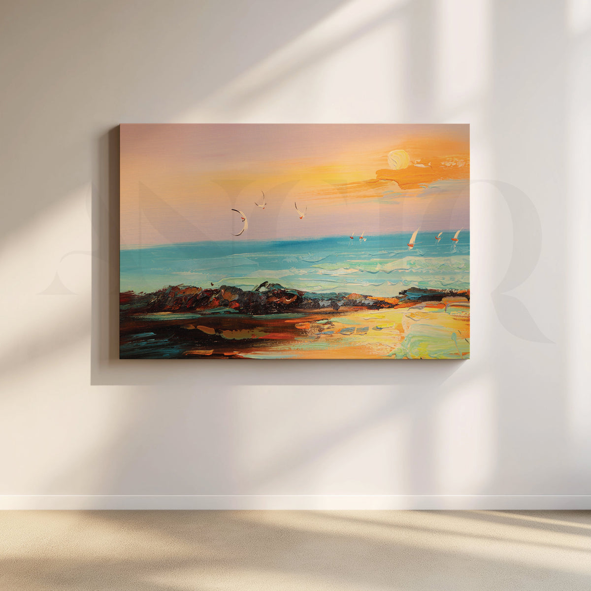 Graceful Birds Soaring Over the Beach Canvas Artwork – Asha Art Studio