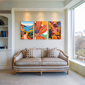 Sunlit Riviera Muse Gallery Wall – Set of 3 Canvas Artworks – Asha Art Studio