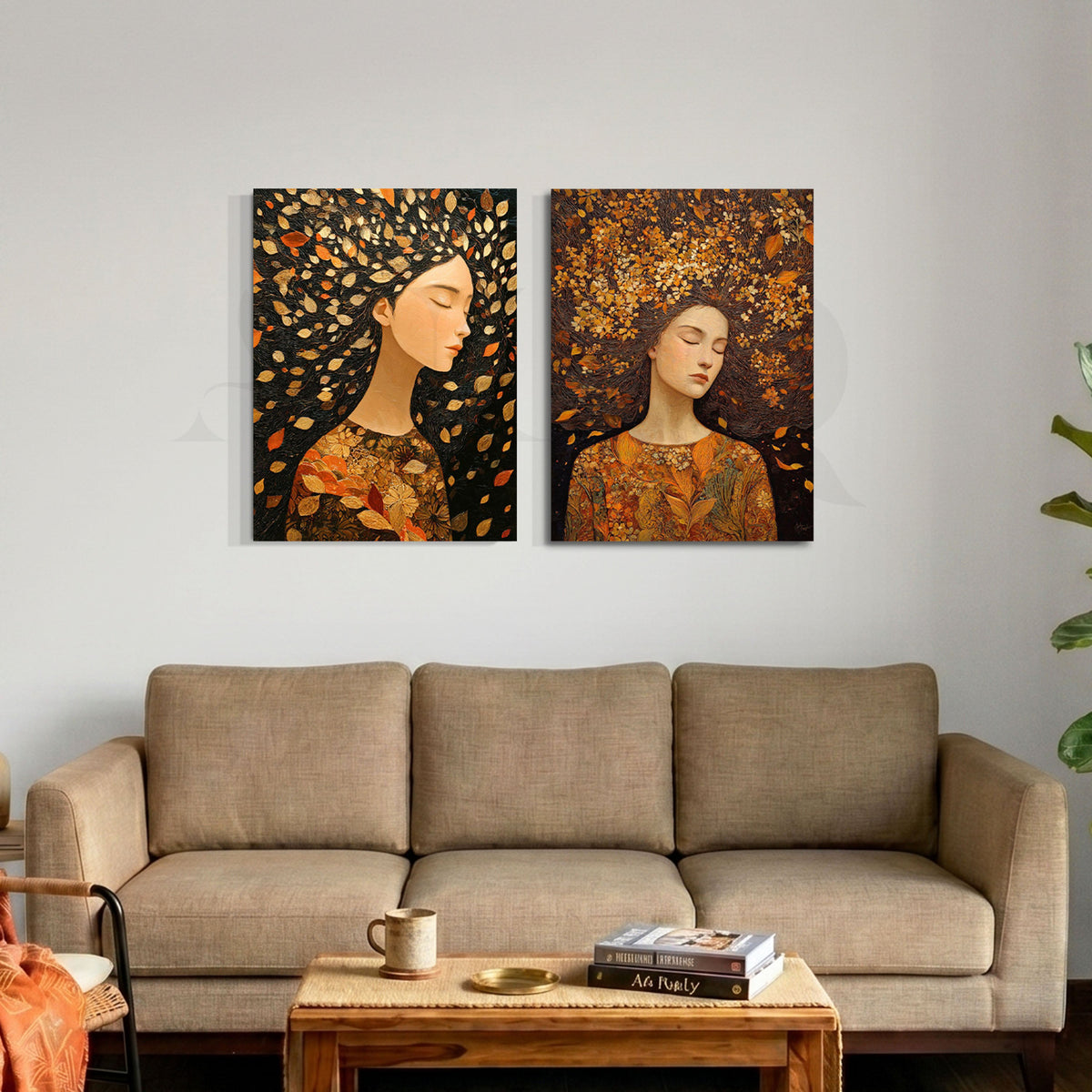 Autumn Woman Portrait Gallery Wall Set of 2 – Asha Art Studio