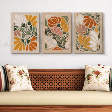 Vintage Botanical Bloom Gallery Wall – Set of 3 Floral Artworks - 18 x 24 Inches – Asha Art Studio