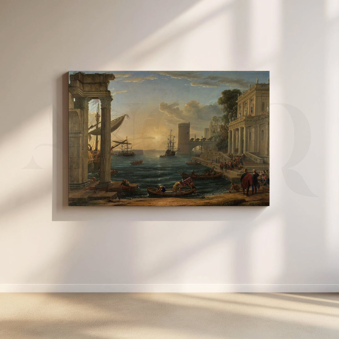 Sunlit Portico Harbor Canvas Artwork – Asha Art Studio