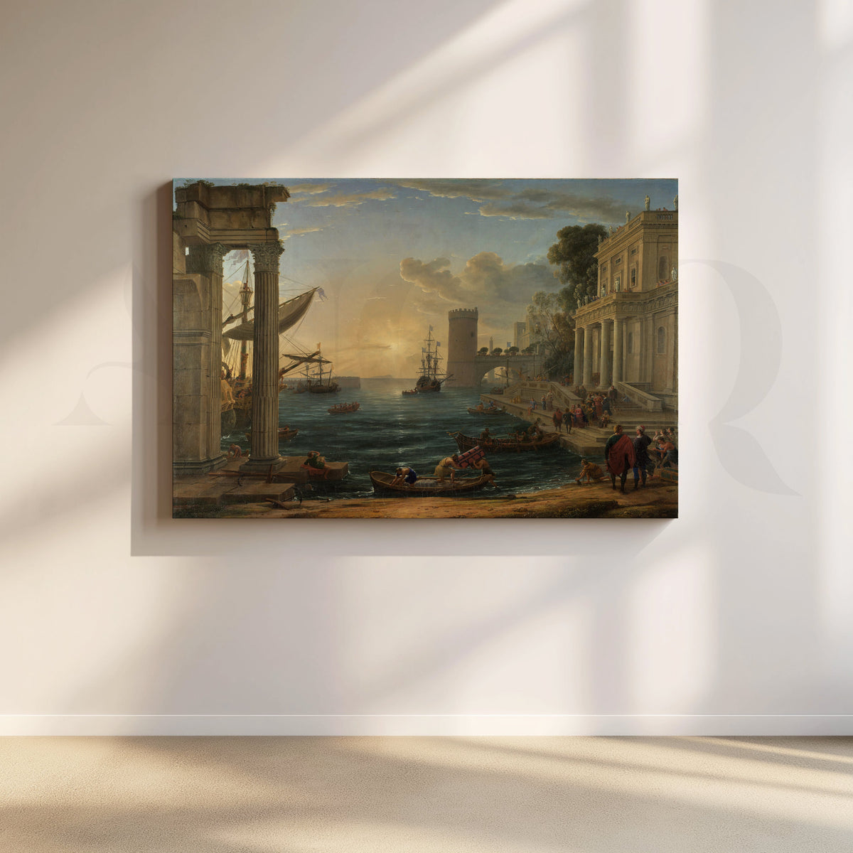 Sunlit Portico Harbor Canvas Artwork – Asha Art Studio
