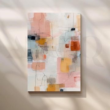 Peach, Mustard and Blue Abstract Canvas Artwork – Asha Art Studio