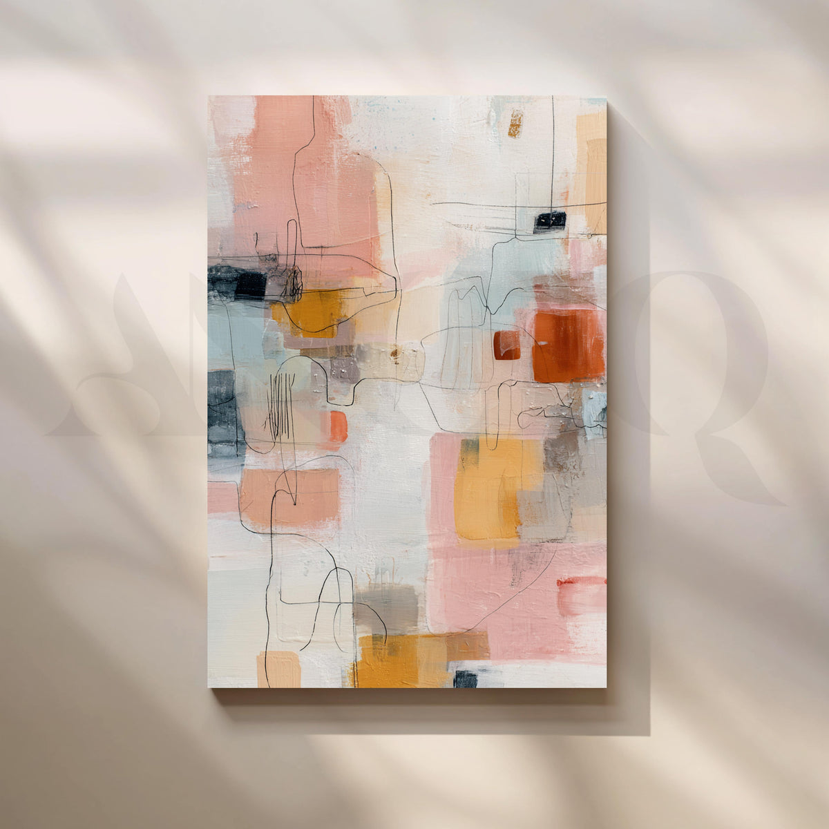 Peach, Mustard and Blue Abstract Canvas Artwork – Asha Art Studio