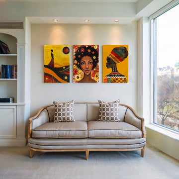 Golden Afro Muse Gallery Wall – Set of 3 Artworks – Asha Art Studio