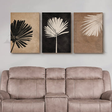 Monochrome Palm Silhouette Gallery Wall – Set of 3 Modern Botanical Artworks - 18 x 24 Inches – Asha Art Studio