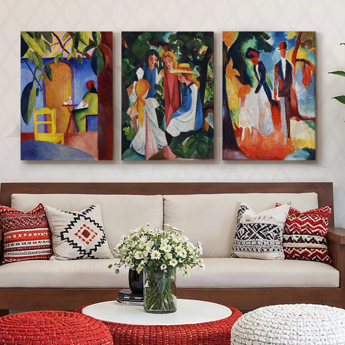Expressionist Garden Scenes Gallery Wall – Set of 3 Modern Artworks - 18 x 24 Inches – Asha Art Studio