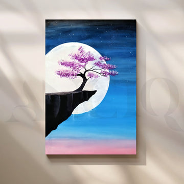 Moonlit Cherry Blossom Tree Canvas Artwork (Ready to Ship) – Asha Art Studio