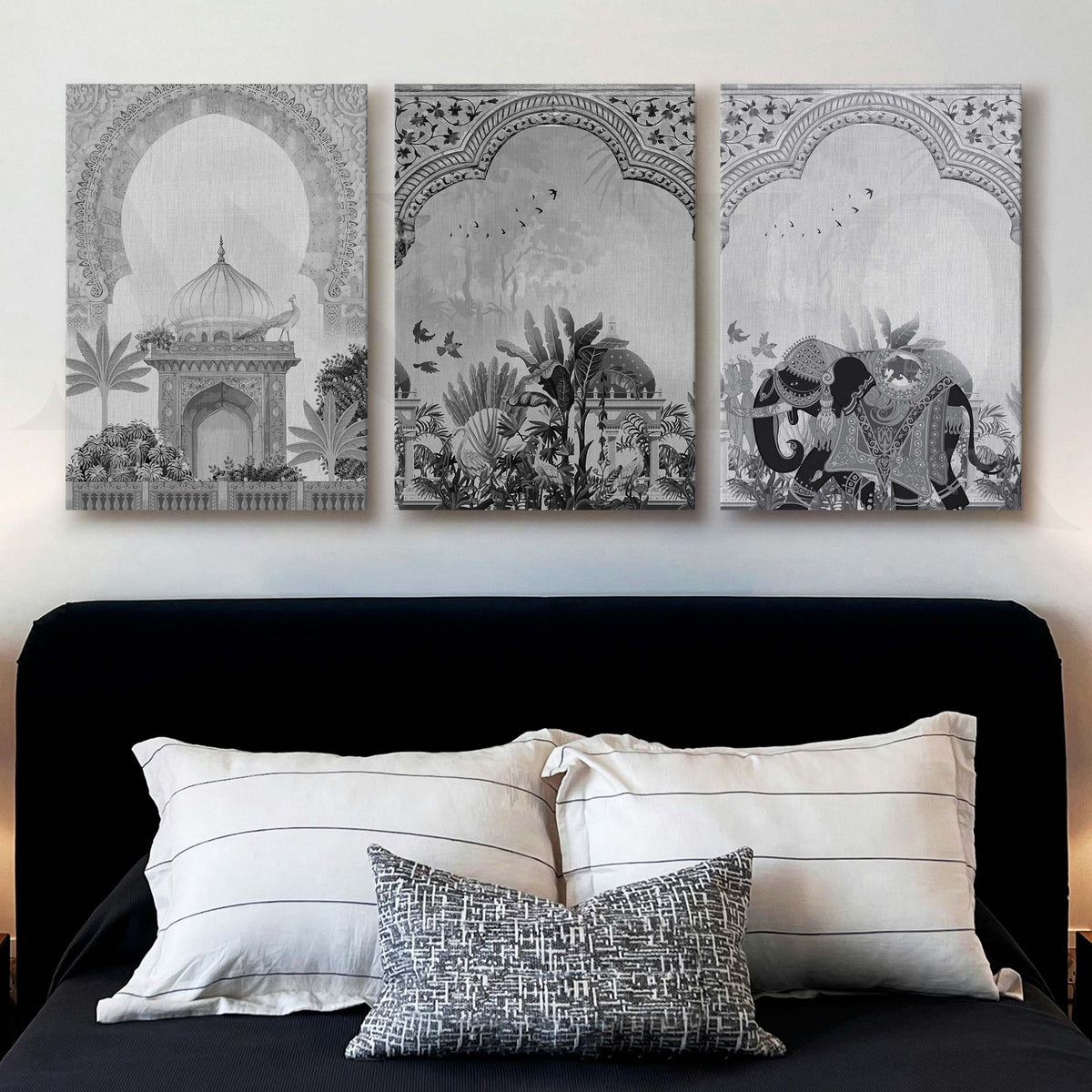 Indian Heritage Monochrome Gallery Wall Artwork Set of 3 – Asha Art Studio