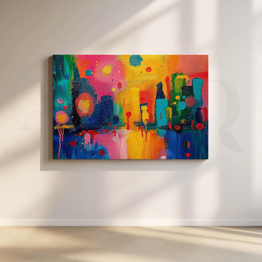 Colorful Abstract Cityscape Canvas Artwork – Asha Art Studio