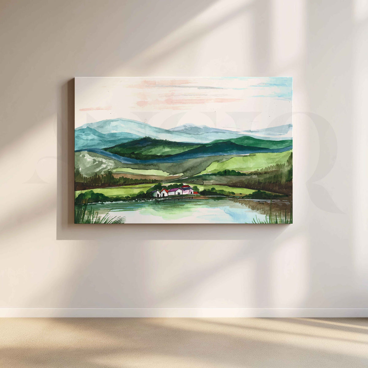 Green Valley Lake Canvas Artwork – Asha Art Studio