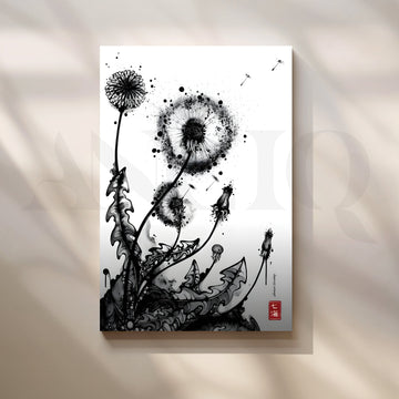 Monochrome Dandelion Ink Botanical Artwork – Asha Art Studio