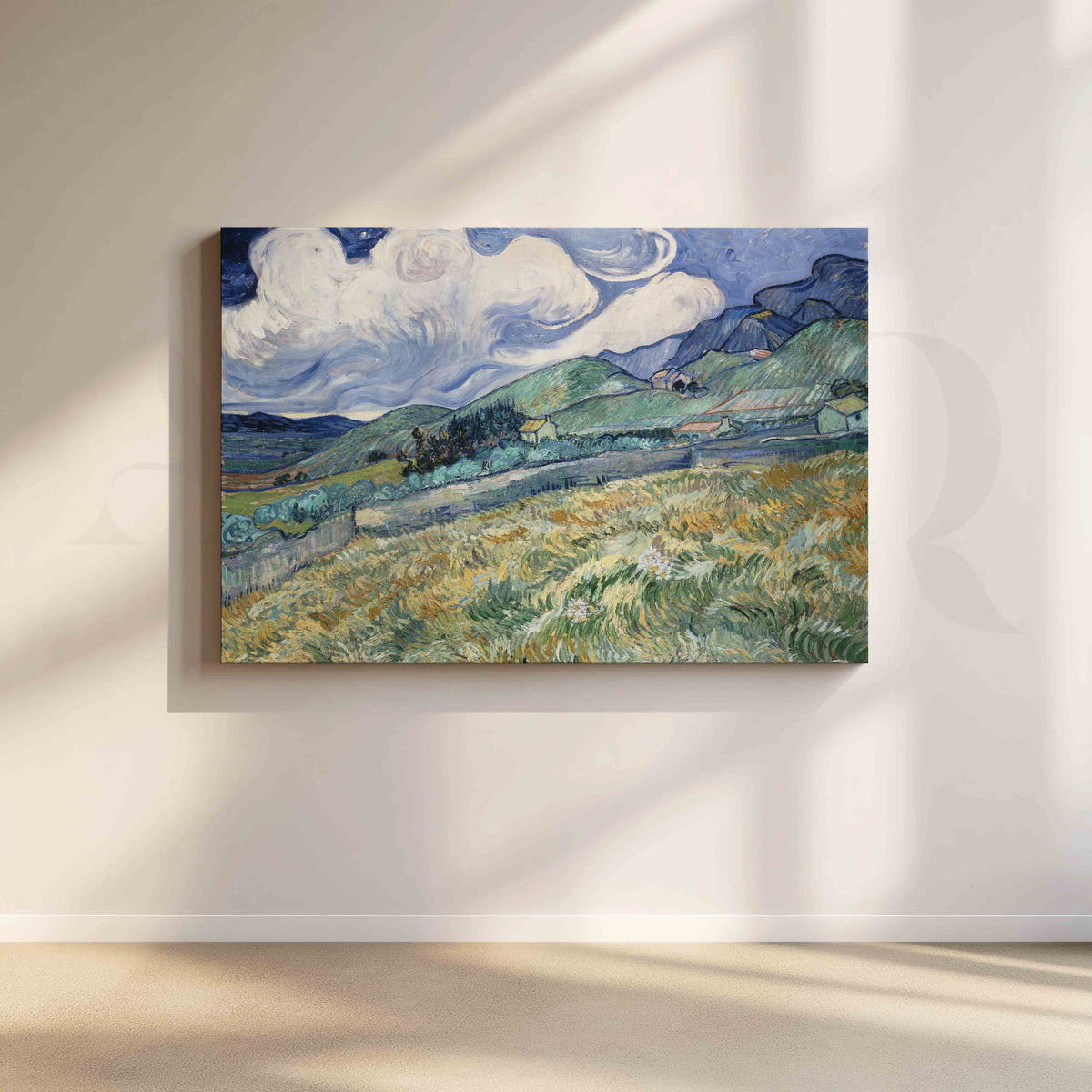 Rolling Wheat Fields and Mountains Canvas Artwork – Asha Art Studio