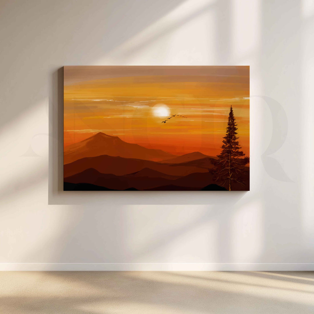 Golden Sunset Mountain Canvas Artwork – Asha Art Studio