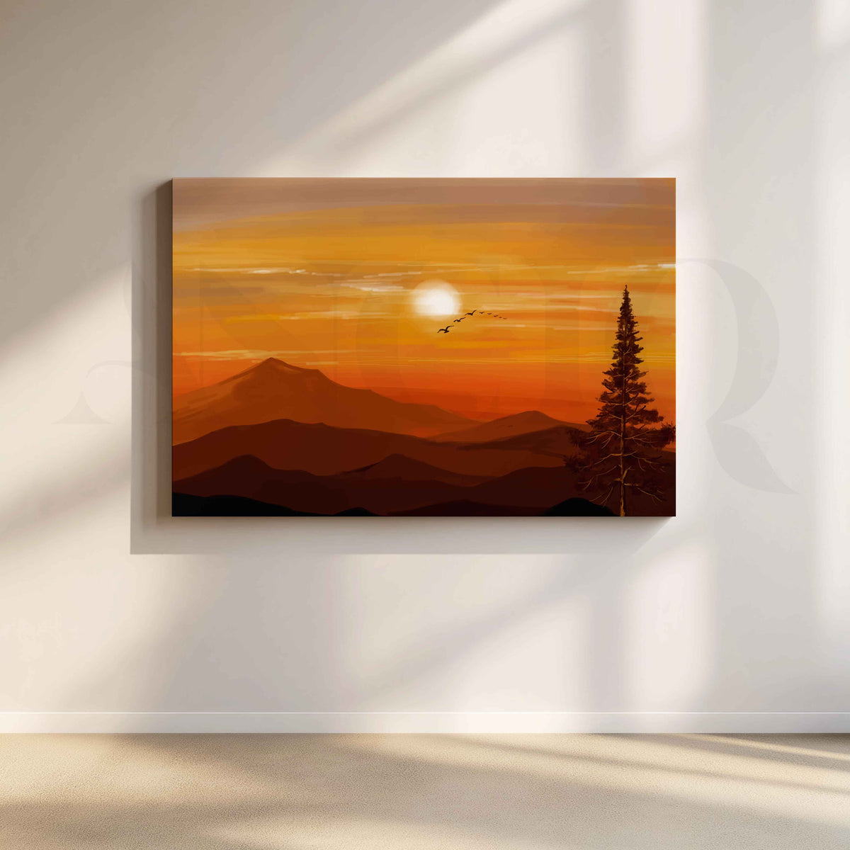 Golden Sunset Mountain Canvas Artwork – Asha Art Studio
