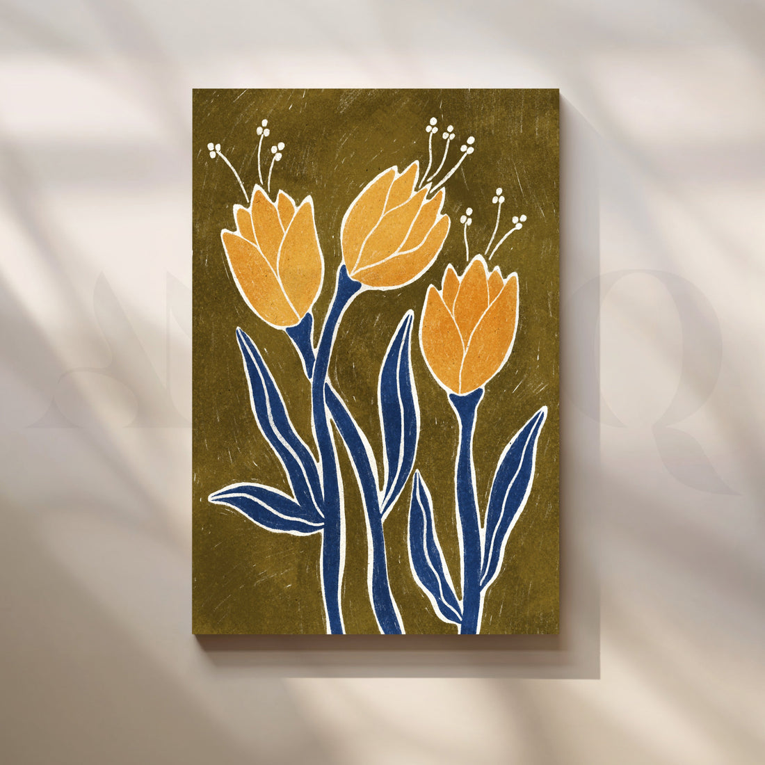 Three Golden Blooms Boho Artwork – Asha Art Studio