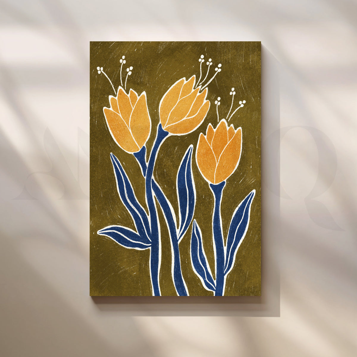 Three Golden Blooms Boho Artwork – Asha Art Studio