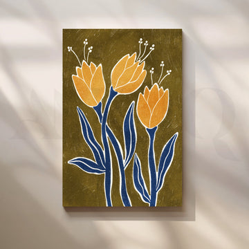 Three Golden Blooms Boho Artwork – Asha Art Studio