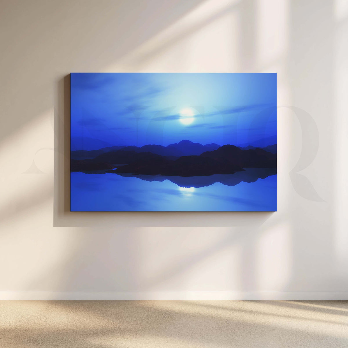 Blue Moon Mountain Lake Canvas Artwork – Asha Art Studio