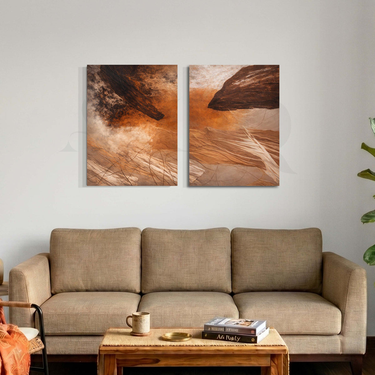 Earthy Storm Abstract Gallery Wall Set of 2 – Asha Art Studio