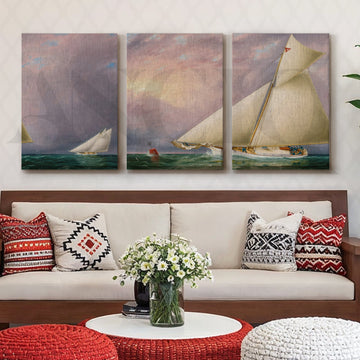 Classic Sailing Regatta Gallery Wall – Set of 3 Nautical Artworks - 18 x 24 Inches – Asha Art Studio