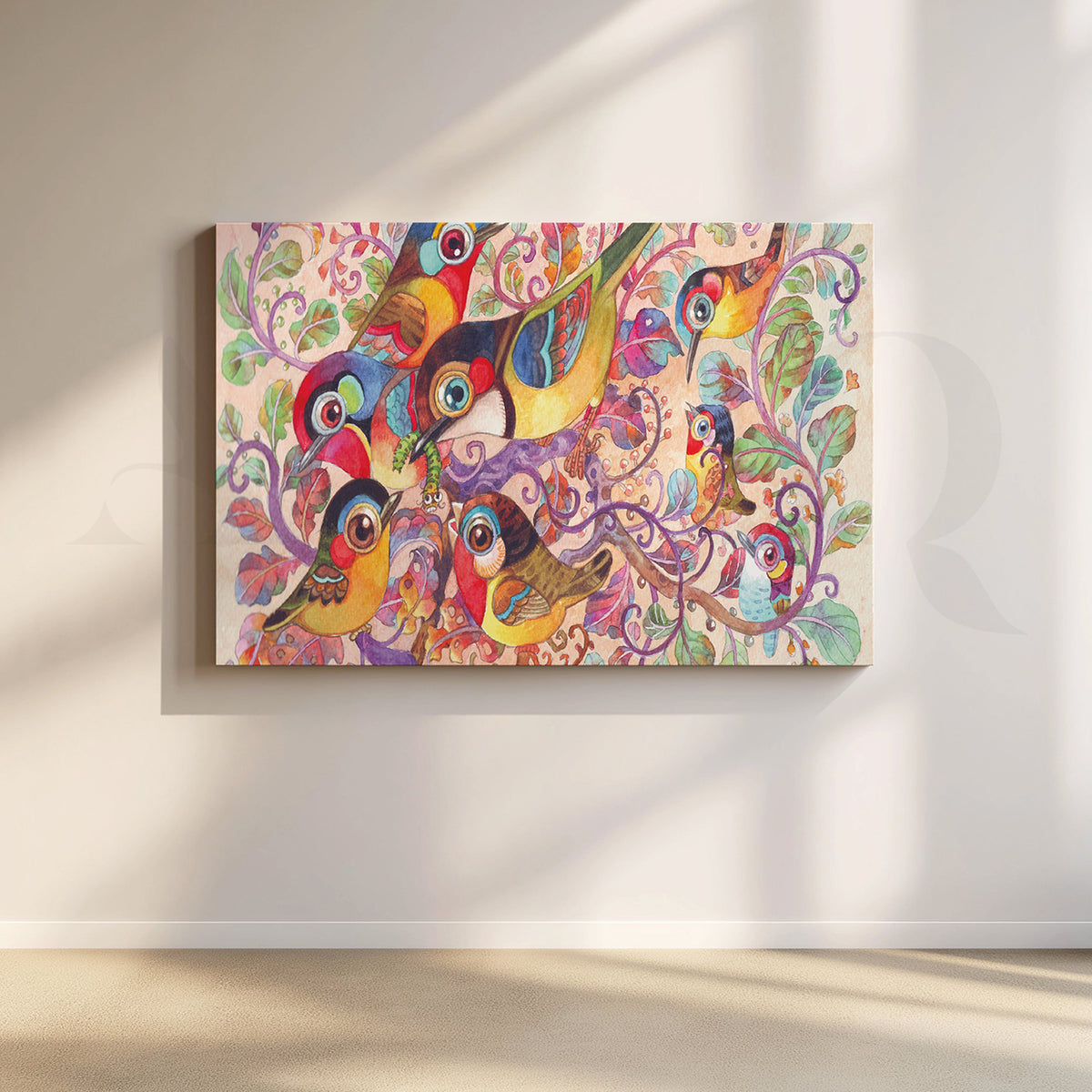 Birds in Blossom Canvas Artwork – Asha Art Studio