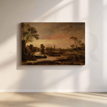 Vintage Riverside Village Canvas Artwork – Asha Art Studio