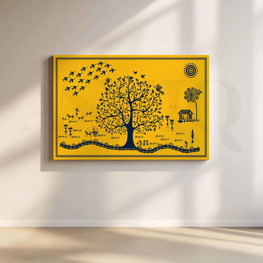 Warli Tree of Village Life Canvas Artwork – Asha Art Studio