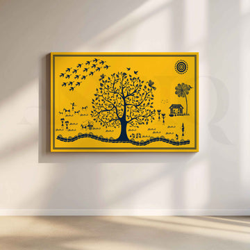 Warli Tree of Village Life Canvas Artwork – Asha Art Studio