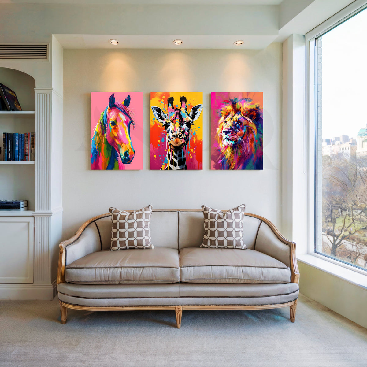 Neon Safari Royals Gallery Wall – Set of 3 Artworks – Asha Art Studio