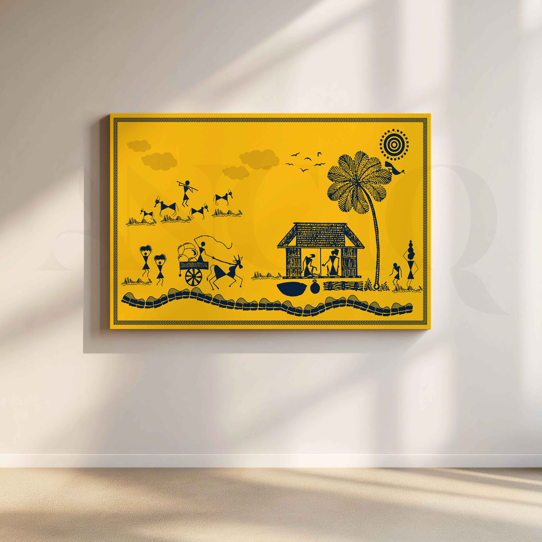 Warli Village Life and Palm Tree Tribal Artwork – Asha Art Studio