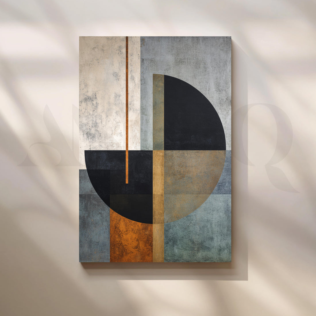 Geometric Black, Grey and Rust Abstract Canvas Artwork – Asha Art Studio