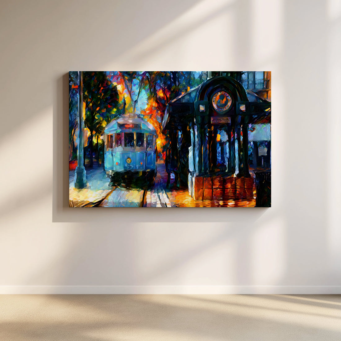 Tramway Twilight Cityscape Artwork – Asha Art Studio
