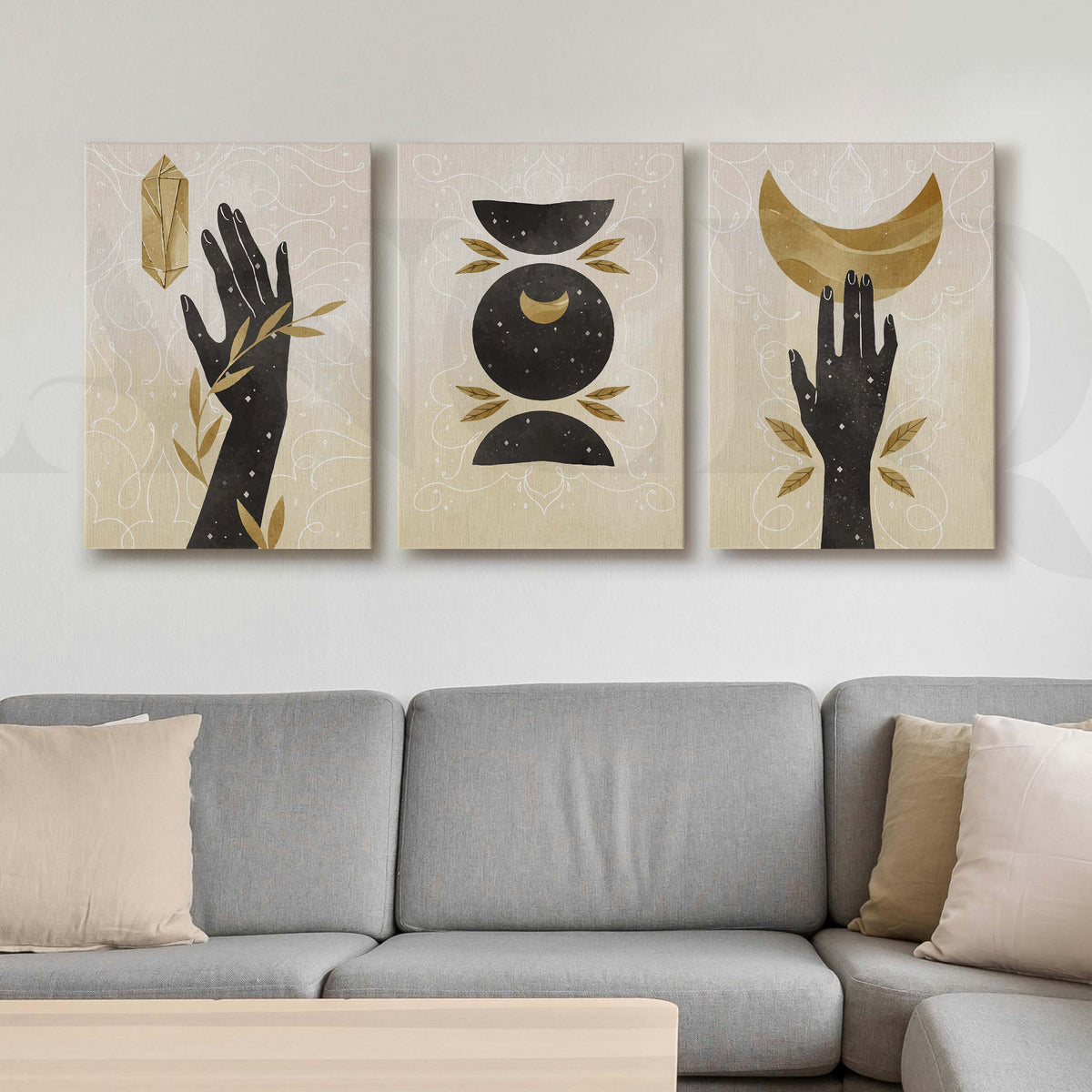 Clestial Hand Motif Gallery Wall Artwork Set of 3 – Asha Art Studio