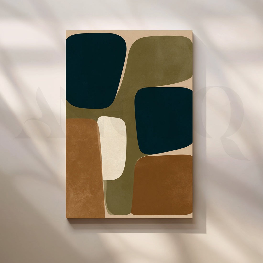 Geometric Olive and Deep Teal Abstract Canvas Artwork – Asha Art Studio