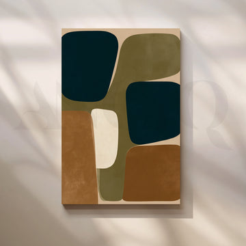 Geometric Olive and Deep Teal Abstract Canvas Artwork – Asha Art Studio