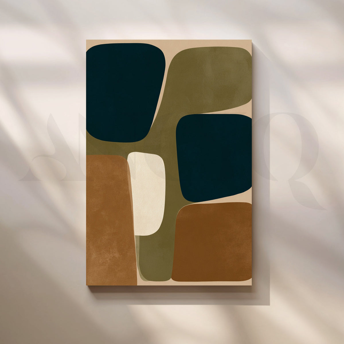 Geometric Olive and Deep Teal Abstract Canvas Artwork – Asha Art Studio
