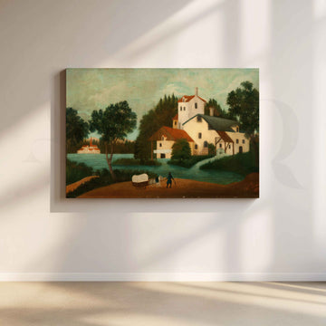 Lakeside Manor Folk Art Canvas Artwork – Asha Art Studio