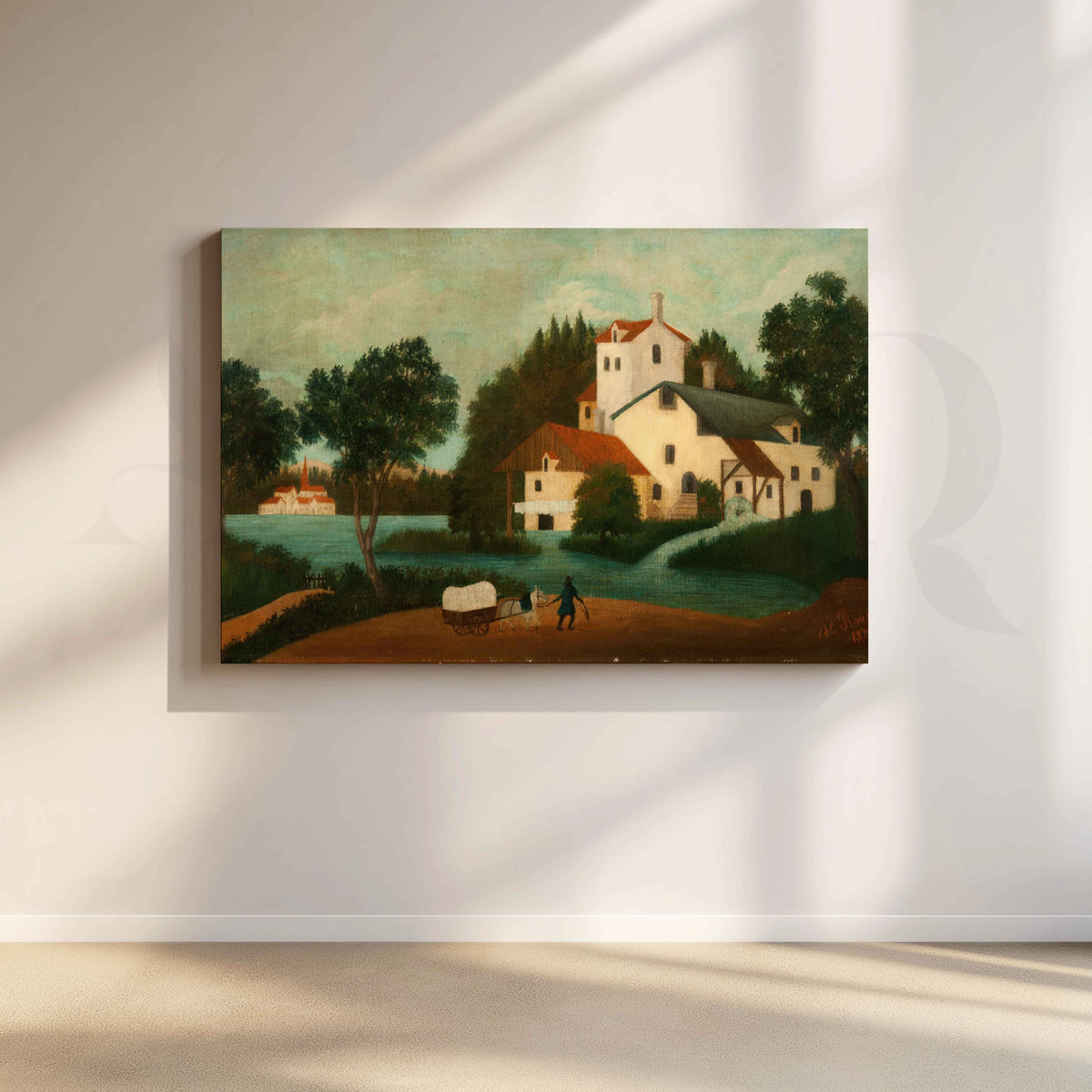Lakeside Manor Folk Art Canvas Artwork – Asha Art Studio