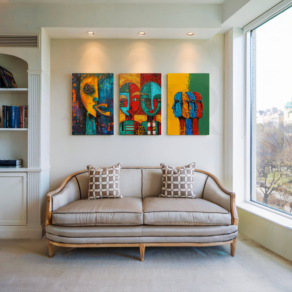 Tribal Faces Fusion Gallery Wall – Set of 3 Artworks – Asha Art Studio
