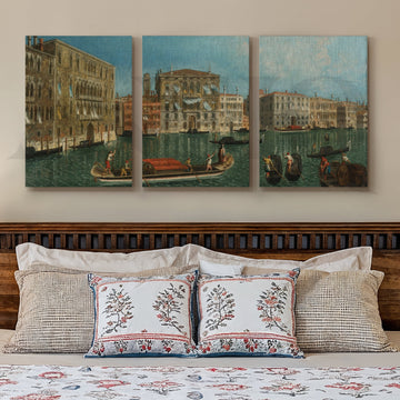 Venetian Canal Cityscape Gallery Wall – Set of 3 Classic European Artworks - 18 x 24 Inches – Asha Art Studio